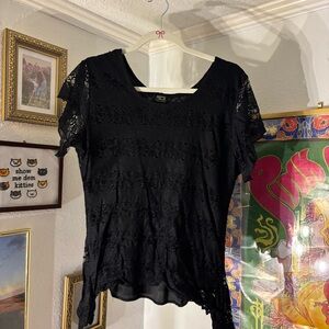 Black Lace Asymmetrical Top